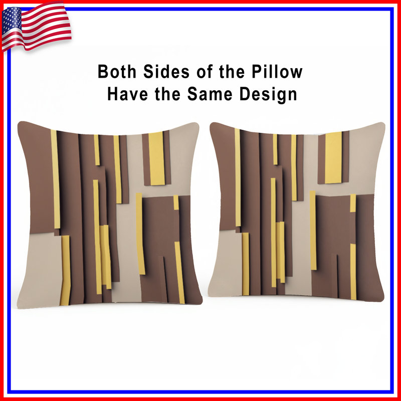 Brown Yellow Rectangular Blocks Double Sided Throw Pillows, 16 x 16 inches