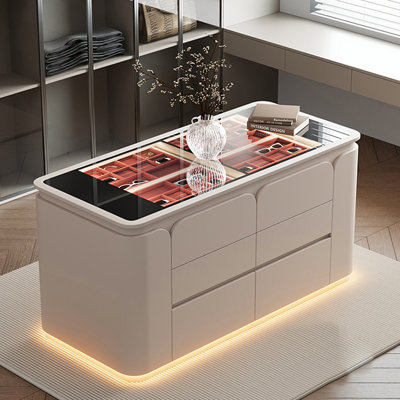 Armoire à bijoux 47,24 "moderne de style crème minimaliste avec tiroirs de grande capacité, armoire de rangement pour bijoux et présentoir de plancher