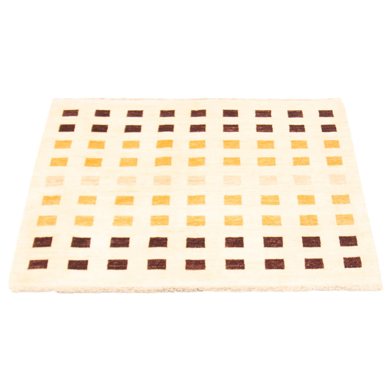 Tapis ivoire / brun en laine noué à la main de conception unique 4 pi 1 po New Age Borunda