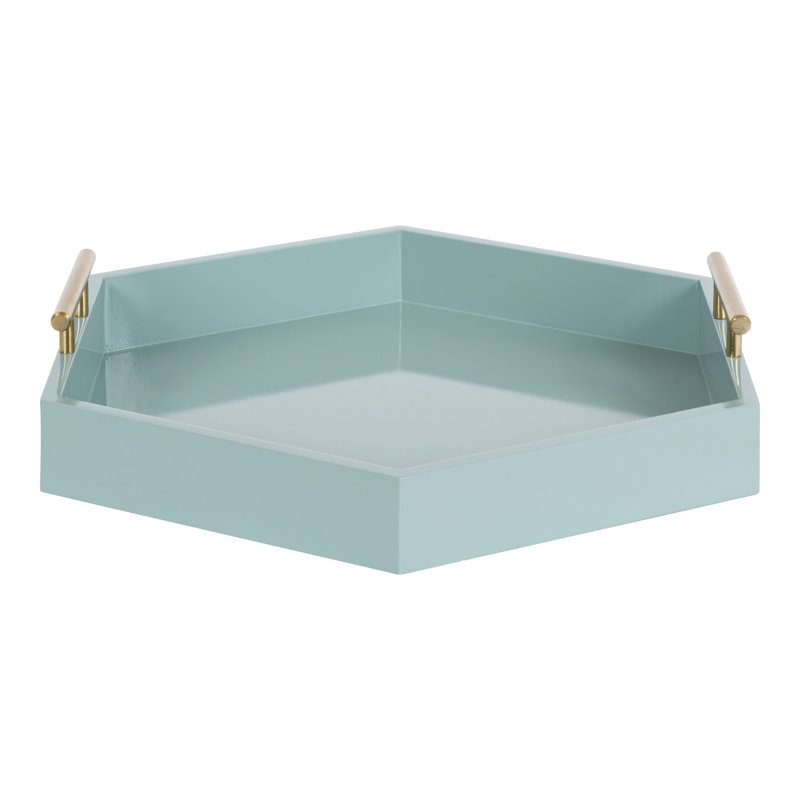 Norvan Hexagon Decorative Tray with Metal Handles, Blue