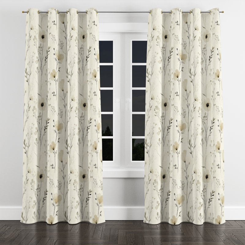 Country Farmhouse Window curtains - Floral Ivory Meadow line Grommet Curtain - 1 Panel, Gold Grommets, 52" W x 108" L