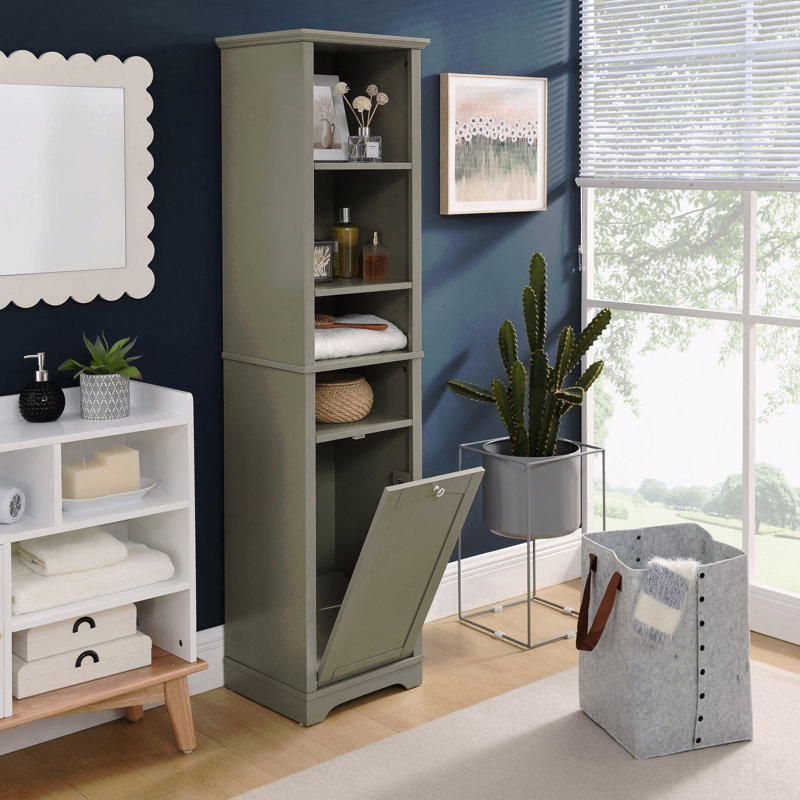Armoire de rangement de salle de bain de 64 po de hauteur avec tablettes réglables de 64 po de hauteur, 4 compartiments et panier à linge