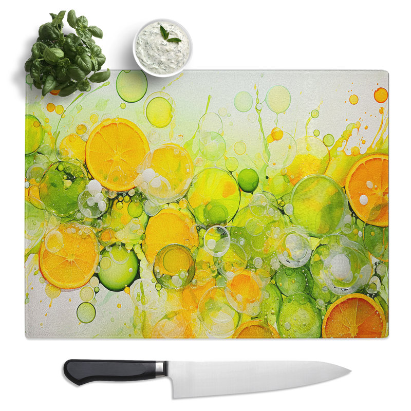 Citrus Fruits Bubbles  Glass Chopping Board