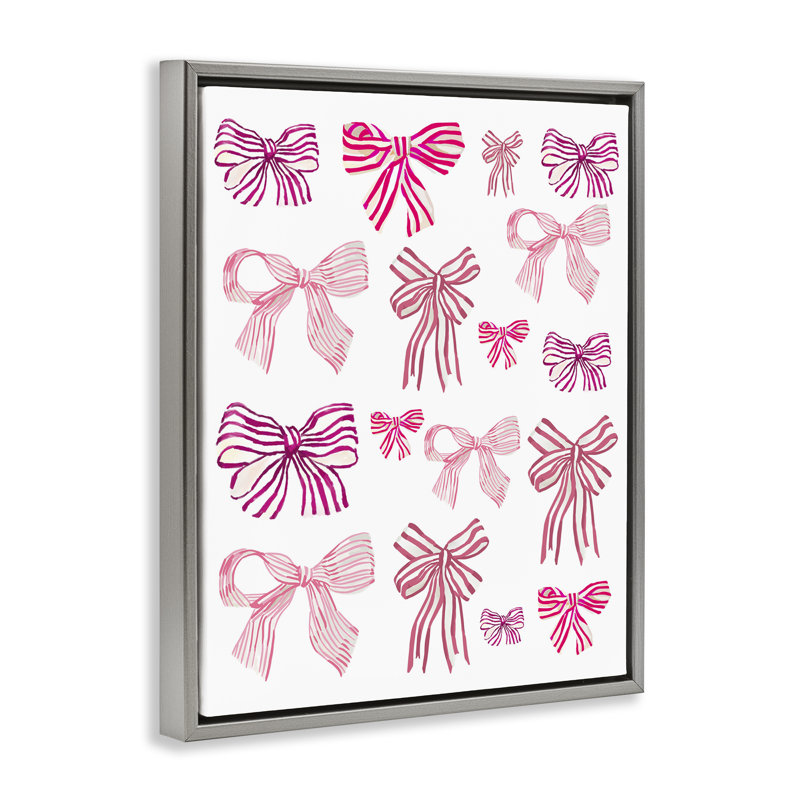 "Varied Pink Bows", art mural encadré par Amelia Noyes, Cadre flottant gris lustré, H 21 po x l 17 po