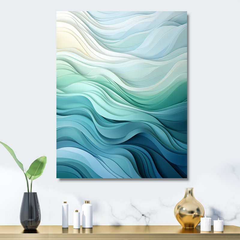 Gree And White Sway Wave Serenity III - Geometric Metal Wall Art, 40" H x 30" W x 1.5" D