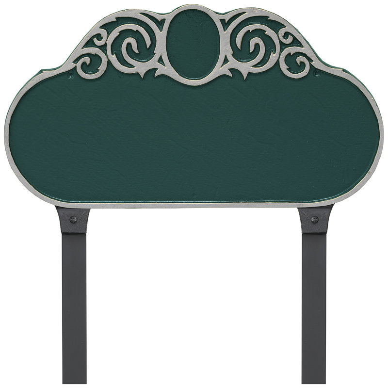 Enseigne d’adresse pour gazon à 2 lignes monogramme, Vert forêt / argent