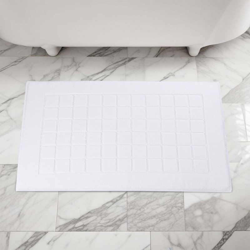 Nora White Cotton Checkered Absorbent Bath Mat Set of 2