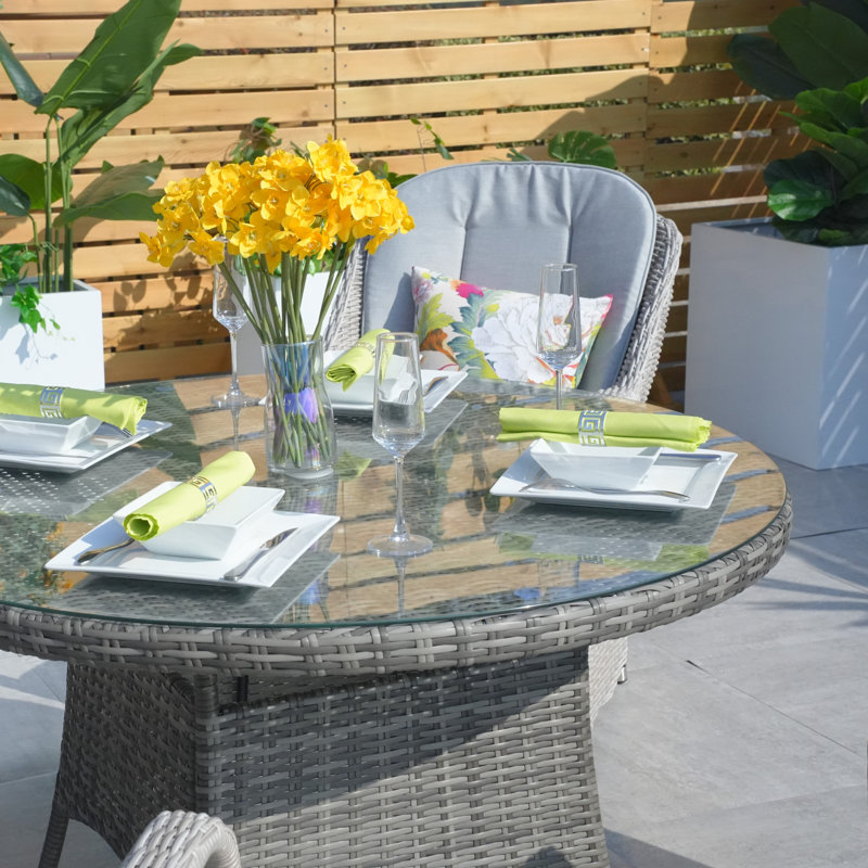 4 - Person Patio Dining Set with Oval Table , Cushions Included, Grey/White