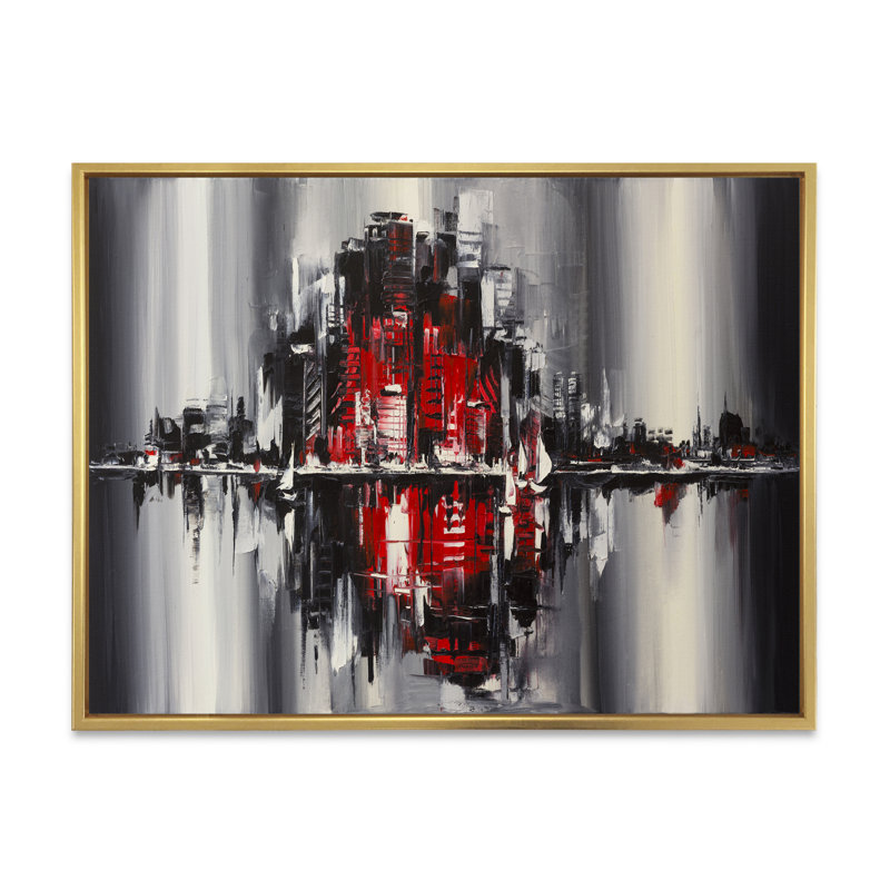 «Fantasy Red City Skyline», reproduction sur toile flottante, H 8 po x l 12 po x P 1 po, Cadre flottant doré