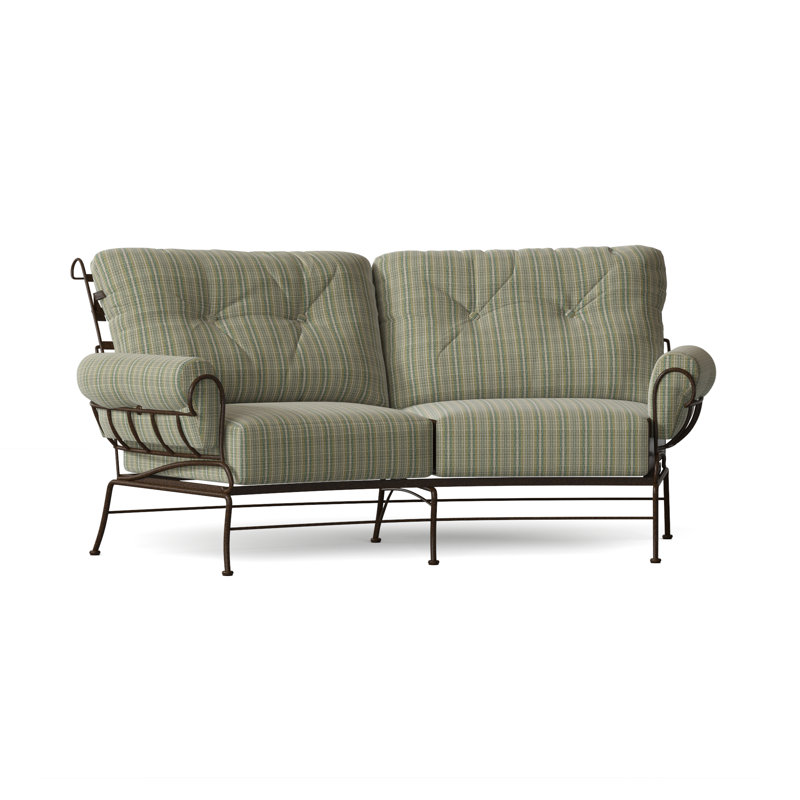 Terrace 82.5'' Wide Iron Loveseat with Cushions, Chestnut Brown, Sesame