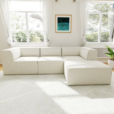 Canapé modulaire en L 106 po avec repose-pieds en chenille avec compression 106 po, aucun assemblage requis