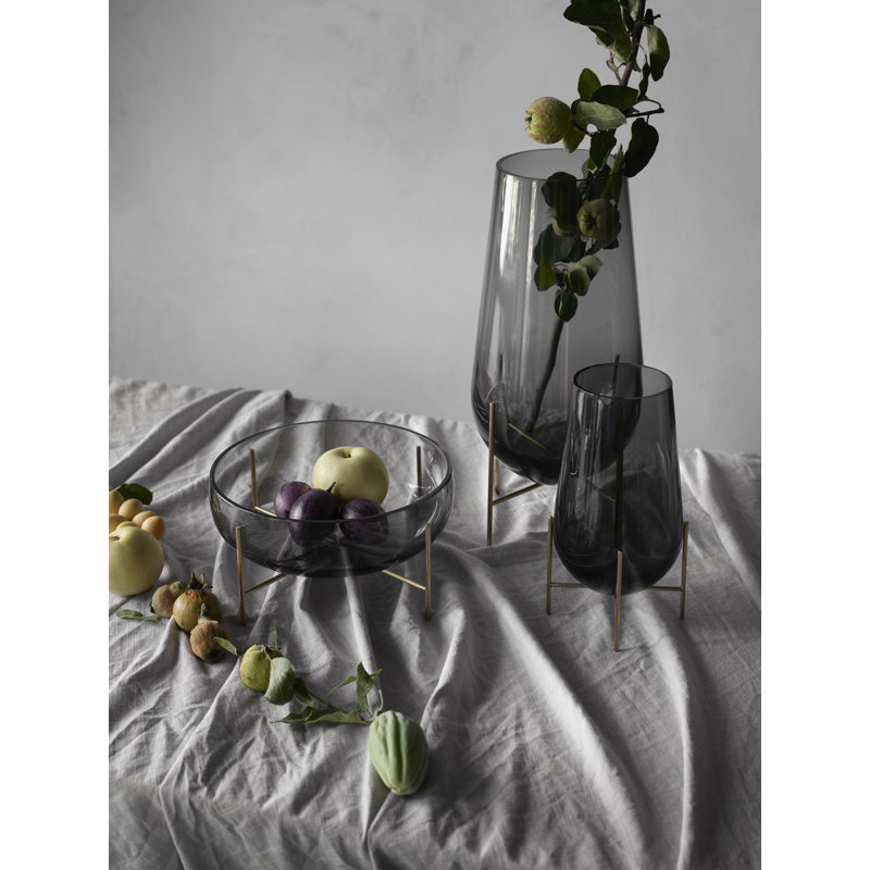 Échasse Glass Contemporary 11.6" W Decorative Bowl, Smoked/Brushed Brass