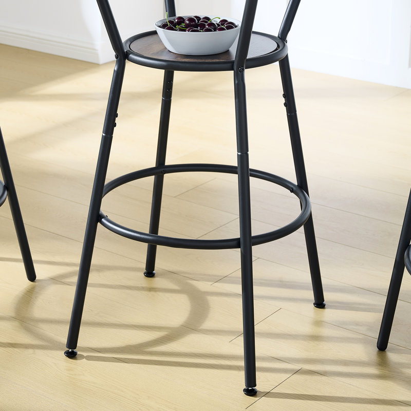 Table de bar ronde et 2 tabourets rembourrés, couleur marron rustique, combinaison de métal et de bois, pour un repas décontracté à la maison, style antique, 61 cm de profondeur x 61 cm de largeur, divertissement