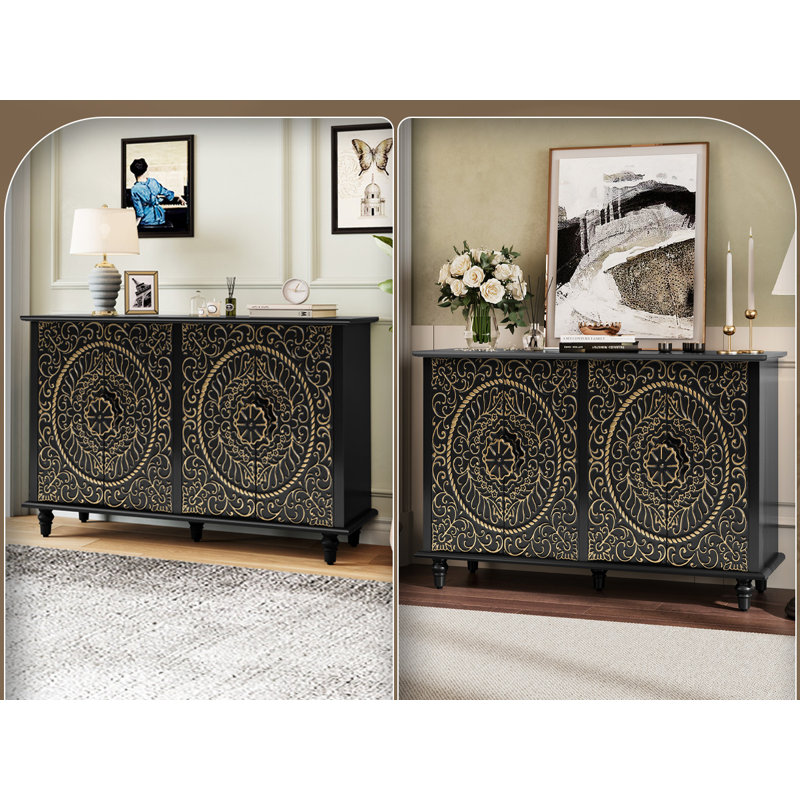 Black and Gold Decorative Accent Cabinet with Adjustable Shelving