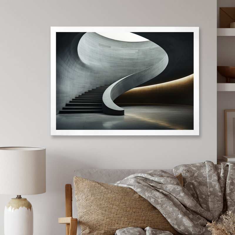 «Grey Concrete Canvas Subtle II», reproduction d'art sur toile, Cadre simple blanc, H 16 po x l 32 po x P 1 po