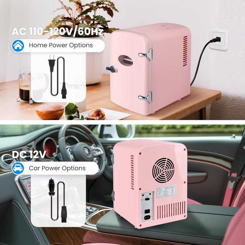 Simple Deluxe 4L/6 Can Mini Fridge with Observation Window, Portable Cooler & Warmer Freon-Free Small Refrigerator, Provide Compact Storage for Skincare, Beverage, for Bedroom, Office, Dorm