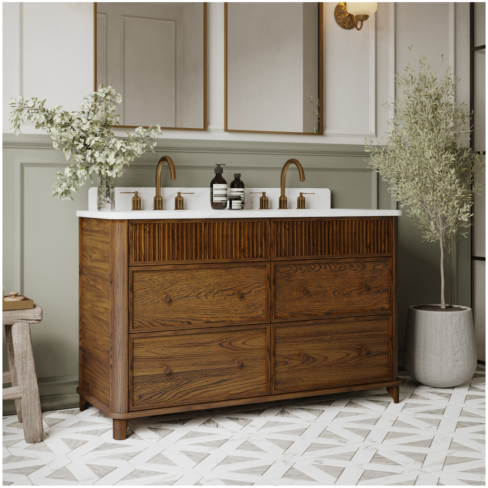 Kennedy Bathroom Vanity In Natural Enhanced Oak, Enhanced Brown Oak, 54"