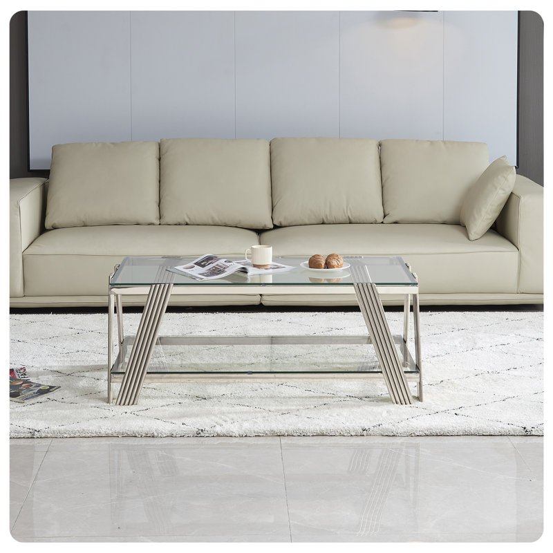 Table basse moderne en acier inoxydable, Argent argent