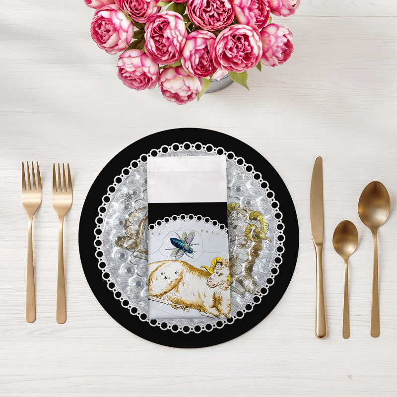 Zodiac Aries Cotton Sateen Dinner Napkins, Black