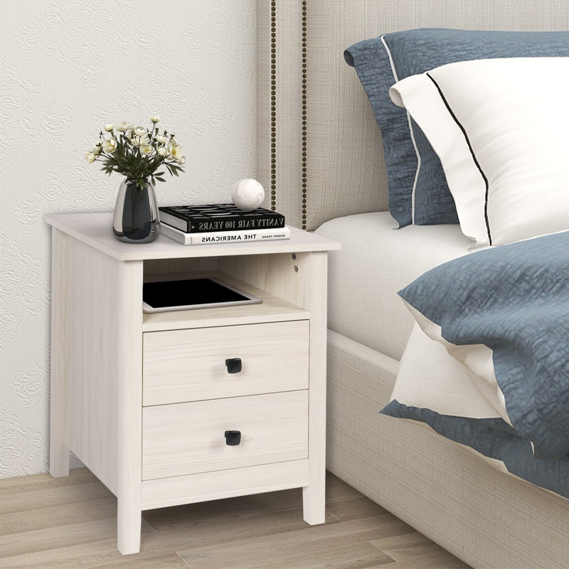 Ensemble de 2 tables de chevet en bois avec tiroir (blanc), Blanc