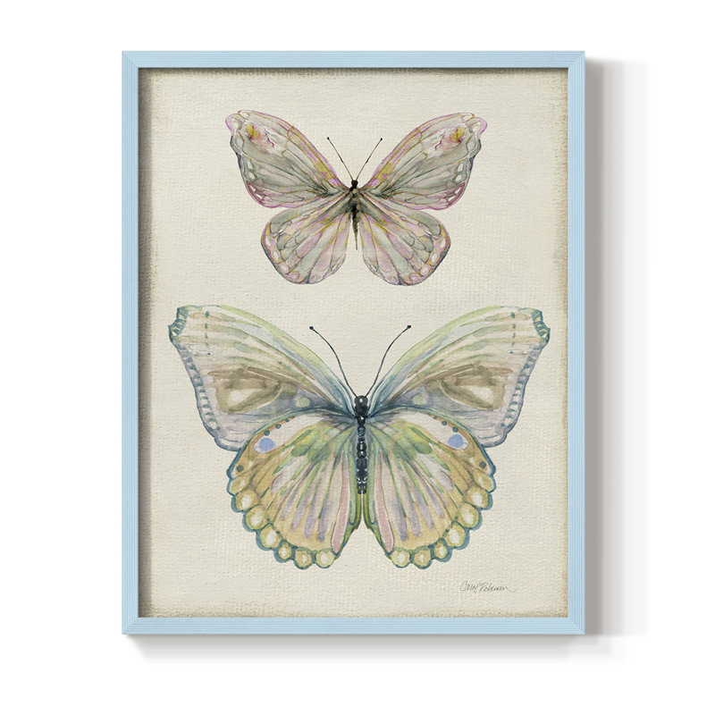 «Botanical Butterfly I», reproduction encadrée - bois massif, H 21 po x l 17 po, Bleu