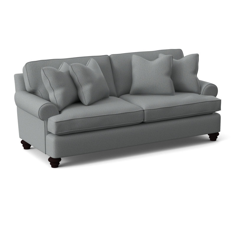 Lowell Upholstered 86'' Sofa, Java Finish, Light Blue Performance Fabric; 0851-55