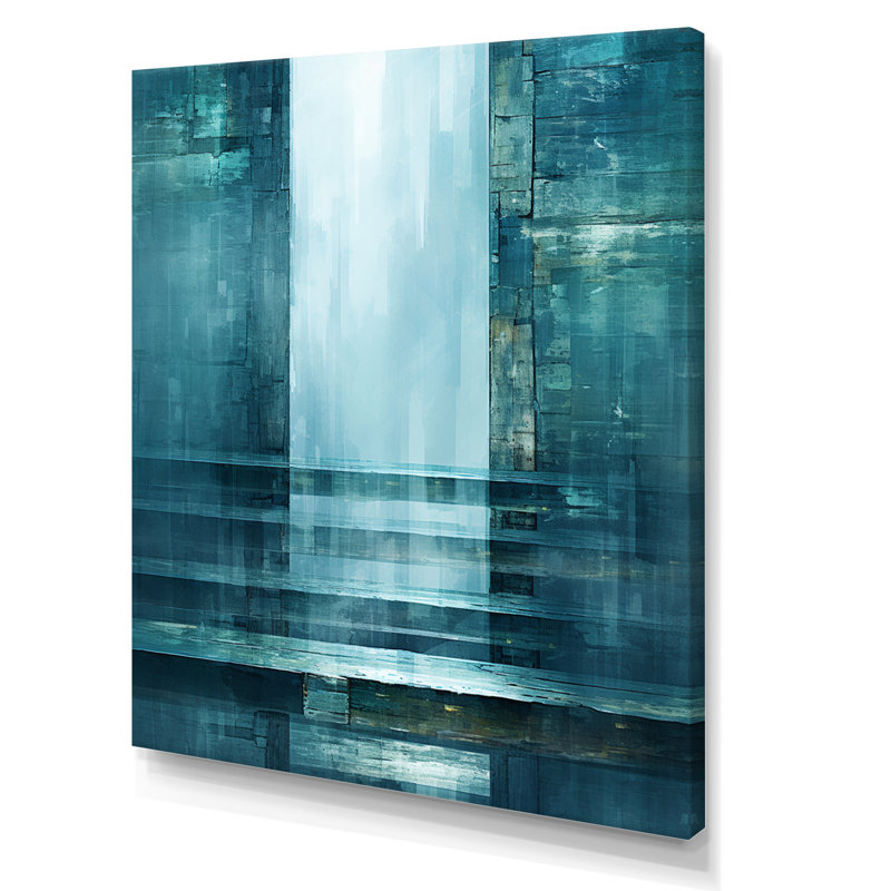 Décoration murale porte à l'autre côté turquoise I - Collages abstraits, Toile tendue, H 44 po x l 34 po x P 1,5 po