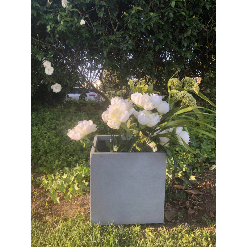 Pot à fleurs carré en ciment 12 po avec trous de drainage pour l'intérieur et l'extérieur, H 12 po x l 12 po x p 12 po