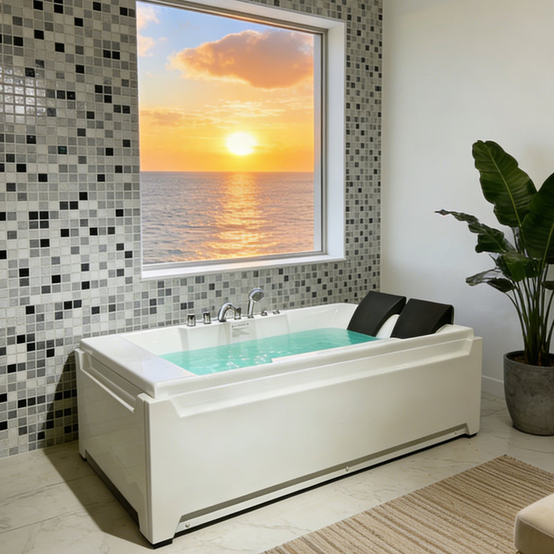 73" 2-Person Whirlpool Bathtub with Hydrotherapy and Chromatherapy