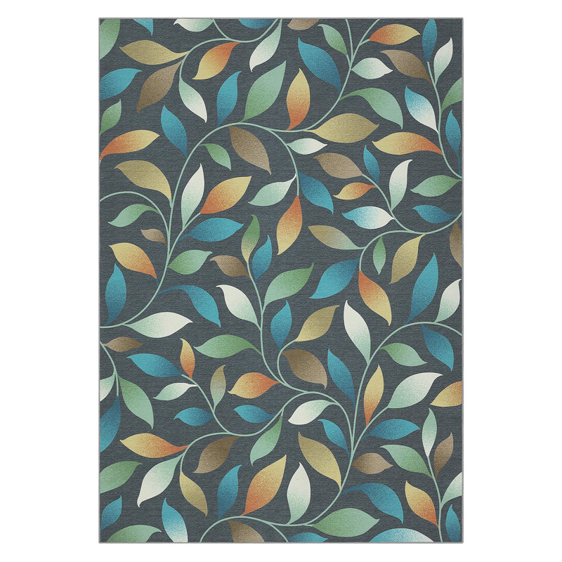 Machine Washable Rug Modern Leaf Area Rug Ultra-Thin Rug Durable Floor Carpet Easy-Cleaning Rug, Rectangle 9' x 12'