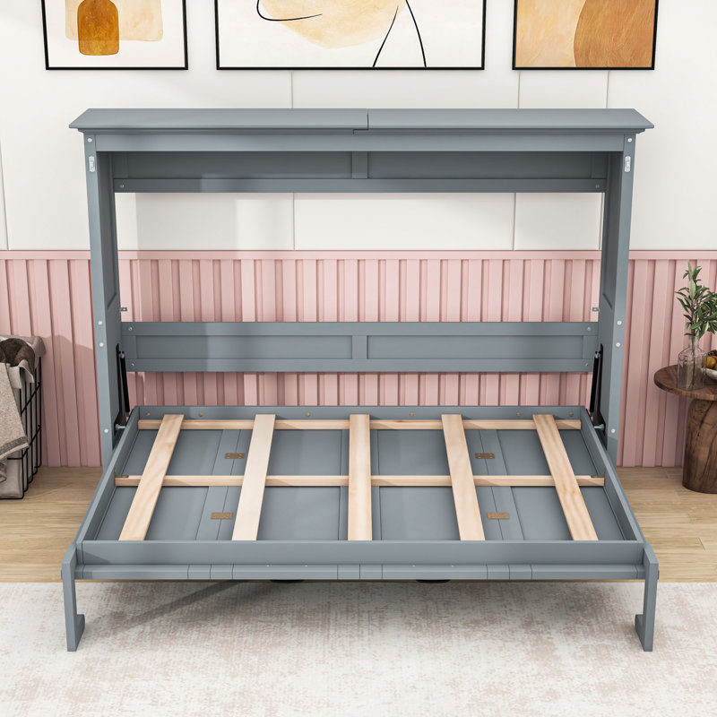 Lit escamotable peu encombrant avec armoire intégrée, Grey, Lit double