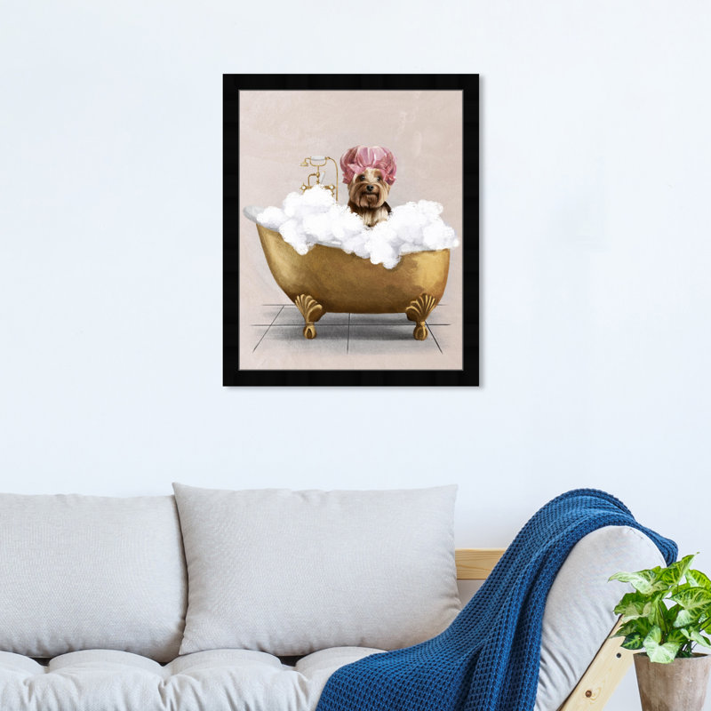 Bathaign Yorkie - peinture encadrée, Cadre noir, H 18 po x l 18 po