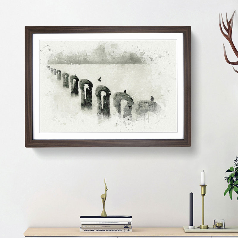 Perched Pigeons in Abstract - Picture Frame Graphic Art Print, Walnut Framed, 27cm H x 36cm W x 2cm D