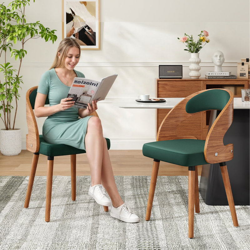 Ensemble de 2 chaises de salle à manger rembourrées en bois avec dossier incurvé en bois pour la cuisine, la salle à manger et le salon