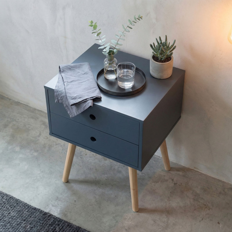 Omarion Premium 2 Drawer Bedside Table - Stylish Two-Tone Nightstand Cabinet, Blue