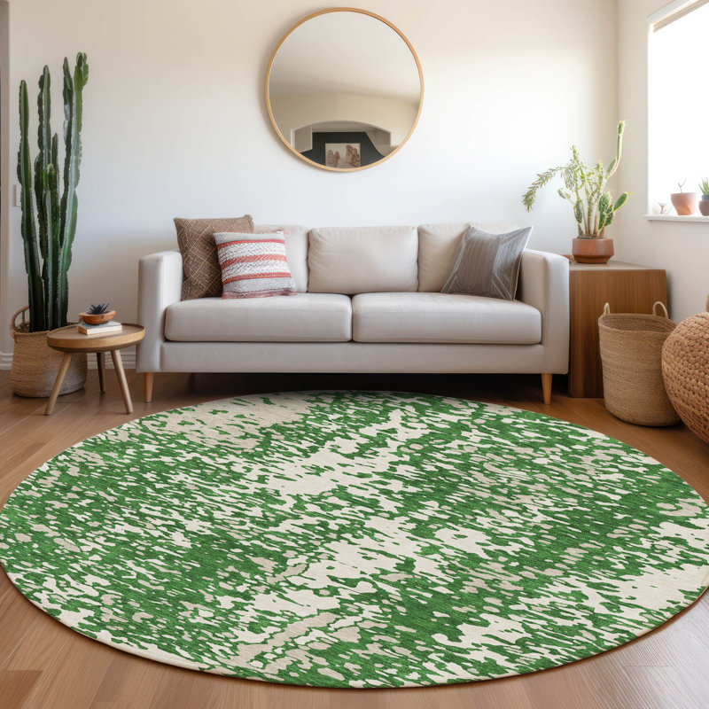 Premium Machine Washable Prisco Emerald Rug, Round 8'