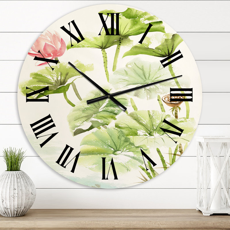 Vintage lotus roses dans l'étang IV - horloge murale traditionnelle, Moyen