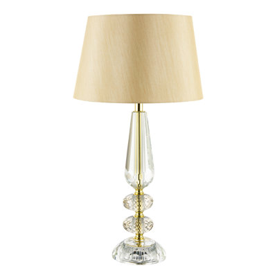Designer Clear K9 Crystal Glass and Gold Table Lamp Base with Faceted Spheres by 