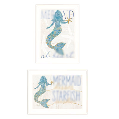 Reproduction encadrée «S Two Mermaids», prête pour la décoration de la maison, travail de papier multicolore, 19 po x 1 po x 35 po, ornement exquis encadré de 6 lb de sirènes, à exposer, papier,