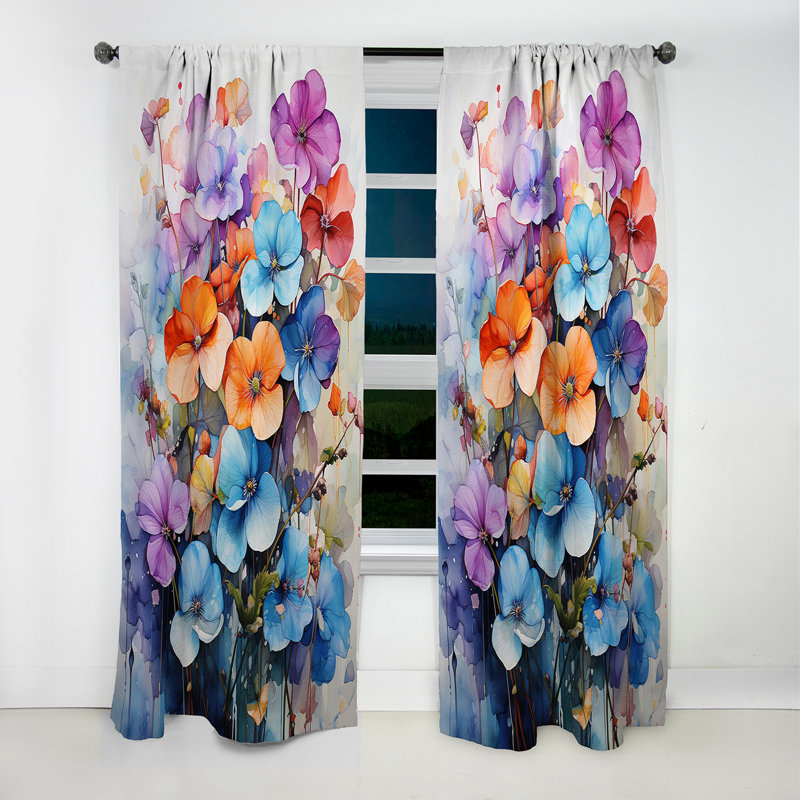 Blakeston - Violets Curtain - Blackout Floral Curtain - 1 Panels, 52" W x 95" L