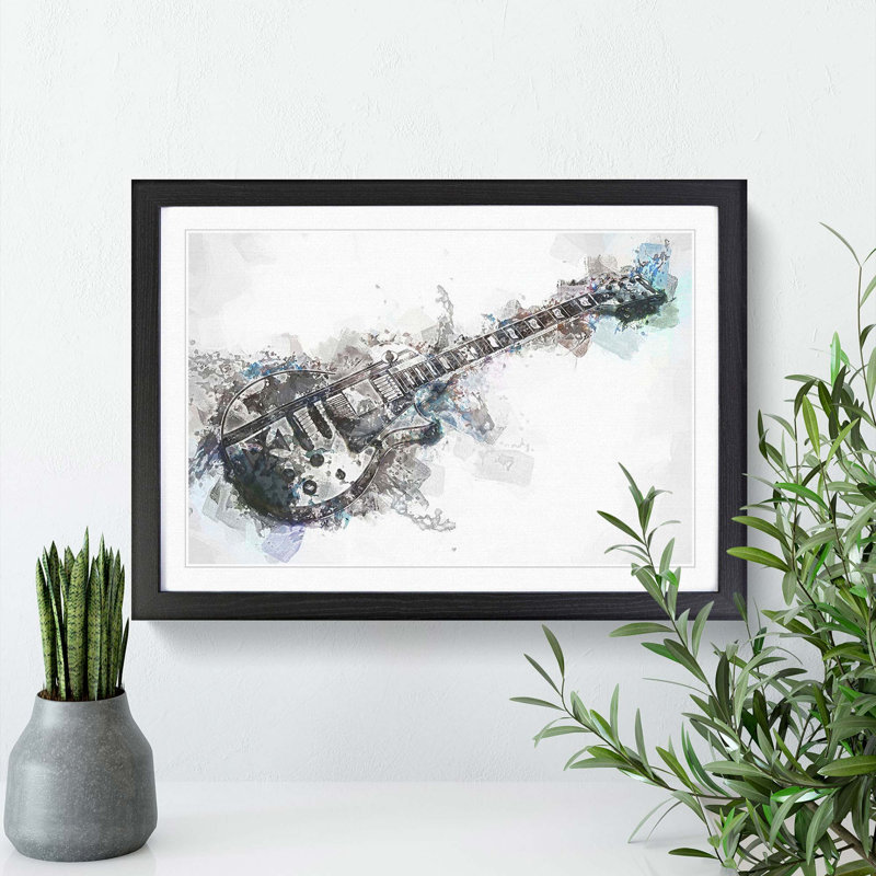 An Electric Guitar in Abstract - Picture Frame Painting Print, Black Framed, 36cm H x 48cm W x 2cm D