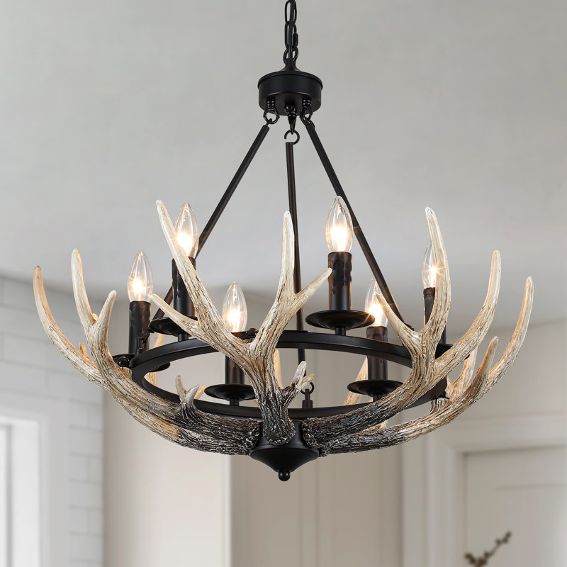 Lustre rustique en bois de style campagnard à 6 lumières de 23,6 po à intensité variable pour salle à manger, cuisine, îlot, salon