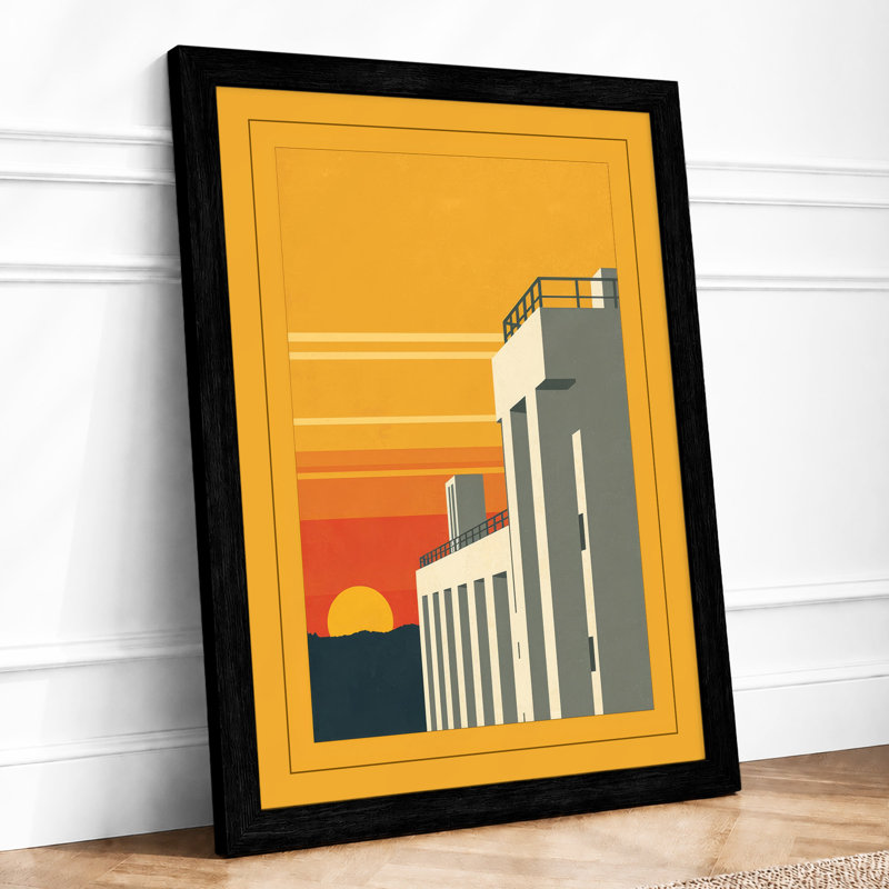 Industrial Sunrise Art Deco - Framed Print, Black, A4 - 29.7 x 21.0 cm
