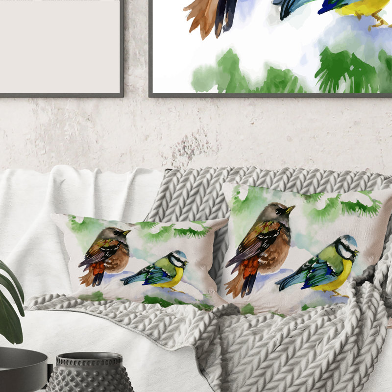 Housse et insert de coussin rectangulaire Forest Birds on Snowy