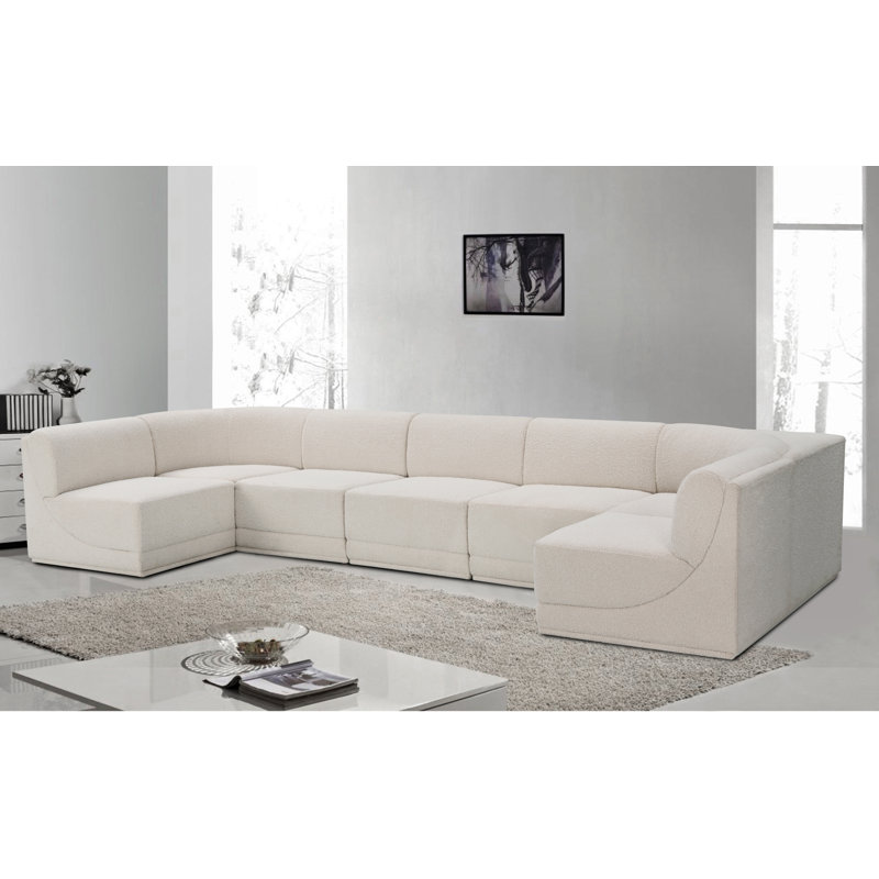 Canapé modulaire rembourré 7 pièces Ollie, Tissu crème bouclé