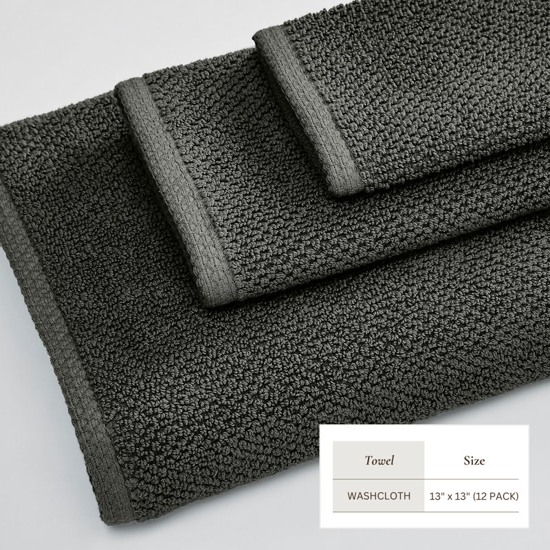 100% Cotton Textured Bath Sheet, Washcloth - 12 Pack, Midnight