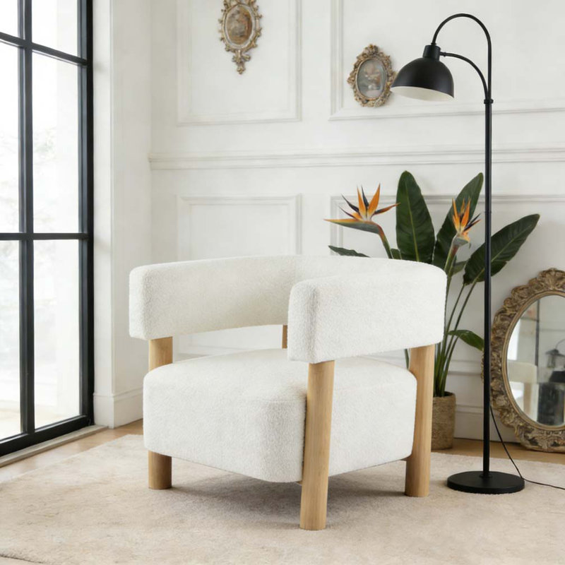 Fauteuil d'appoint rembourré Boucle, Blanc