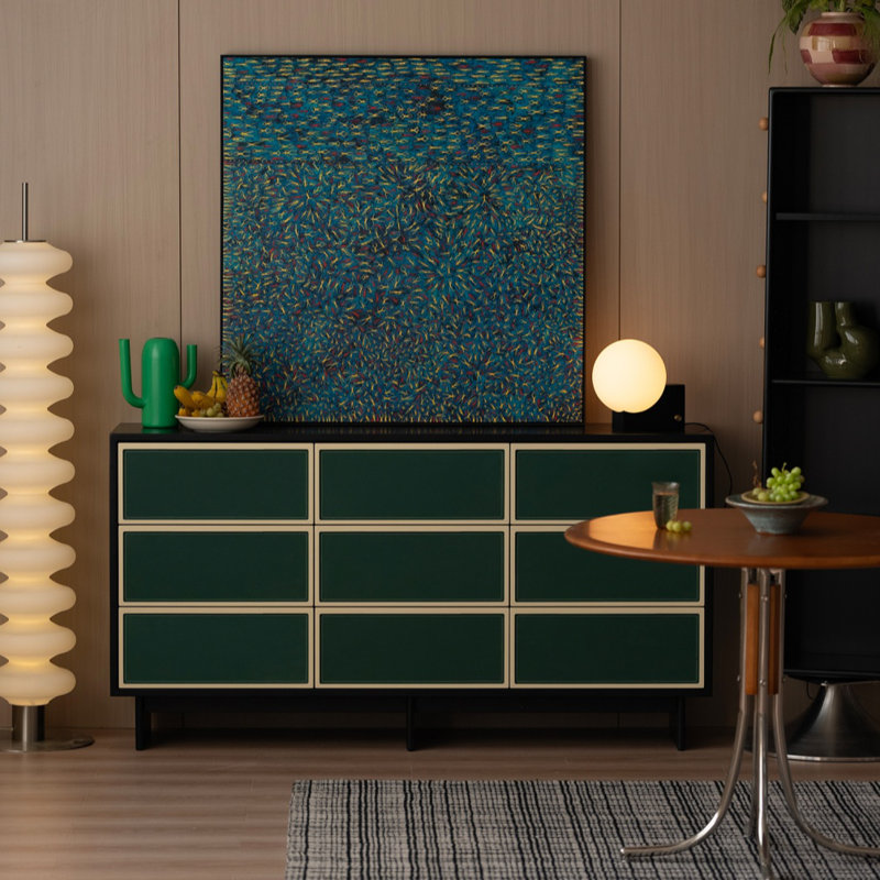 Modern Simple Boxwood Entrance Cabinet Solid Wood 62.9'' W 9 - Drawer Dresser