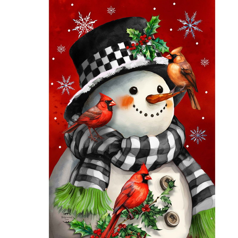 Drapeau de maison bonhomme de neige avec cardinaux 28 x 40