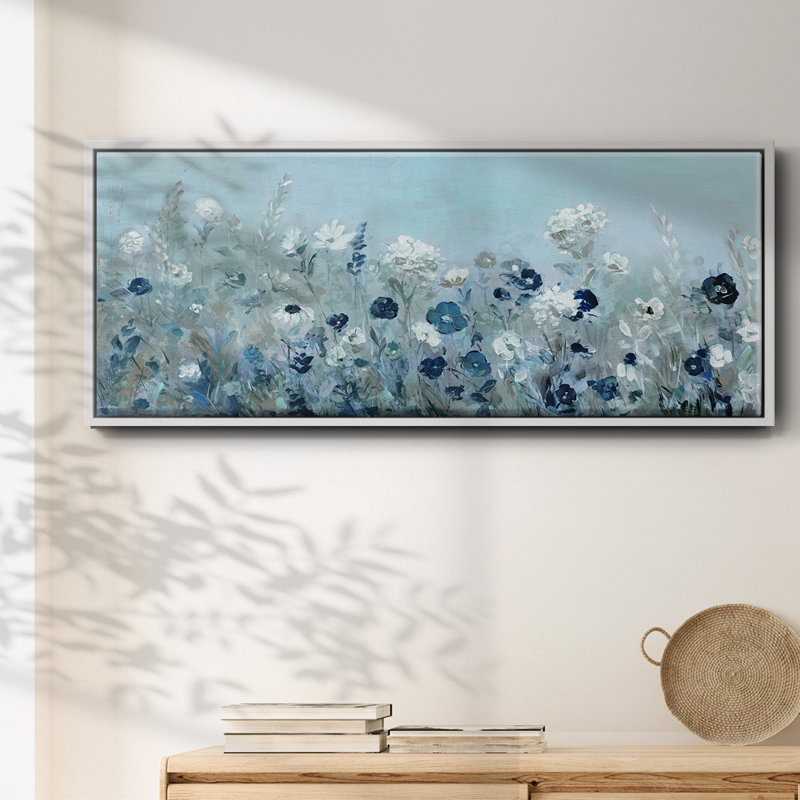 Teal Light Garden- Framed Canvas, 12" H x 30" W